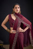 Maroon Silk Saree Antique Silver Zari Border Party Wear Saree