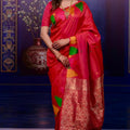 Rani Pink Soft Silk Saree with Multicolor Temple Border Rich Zari Pallu