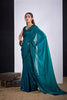  Teal Green Organza Silk Saree Black Floral Embroidery Designer Saree