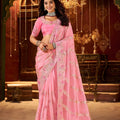  Pink Embroidered Designer Saree with Heavy Border 