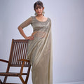 Light Gold Tissue Silk Saree with Zari Border Designer Blouse