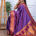 Purple Kanjivaram Silk Saree with Gold Zari Border Butti Work