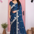 Designer Navy Blue Georgette Saree Party Wear