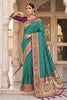 Teal Green Paithani Silk Saree Zari Floral Woven Border Traditional Peacock Pallu