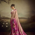 Magenta Pink Linen Silk Saree Floral Digital Print Designer Tassel Pallu