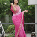 Pink Georgette Saree with Embroidered Border Designer Blouse