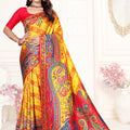 Yellow Multicolor Paisley Printed Saree with Designer Border