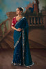 Teal Blue Embroidered Silk Saree with Contrast Blouse 