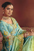 Teal Lime Green Embroidered Silk Saree with Zari Work