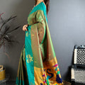 Sea Green Soft Silk Saree with Contrast Designer Pallu Zari Work