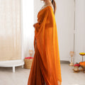 Orange Organza Silk Saree with Designer Golden Lace Border