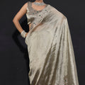 Gold Shimmer Silk Saree Heavy Zari Stone Embroidered Border