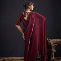 Wine Maroon Embroidered Silk Saree with Designer Blouse