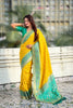 Yellow Saree Green Contrast Border Traditional Printed Design