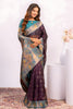 Deep Purple Paithani Silk Saree with Teal Zari Border and Traditional