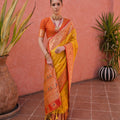 Golden Yellow And Orange Kanjivaram Silk Saree with Rich Zari  Festive Wear