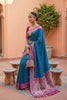 Teal Blue Silk Saree Magenta Contrast Border Zari Weaving