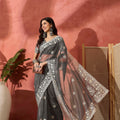 Grey Embroidered Georgette Saree with Designer Border Party Wear Saree