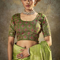 Green Banarasi Silk Saree Rich Gold Zari Weaving Embroidered Border