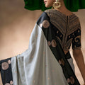 Grey Silk Saree with Black Contrast Border Rich Zari