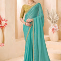 Sea Green Designer Saree with Golden Embroidered Blouse