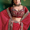 Red Bandhani Saree and Designer Blouse Festive Wear