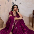 Wine Magenta Silk Saree Golden Zari Embroidery Border Matching Blouse