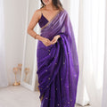 Royal Purple Organza Saree Golden Butti Work Embroidered Border