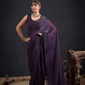 Dark Purple Embroidered Silk Saree with Designer Blouse