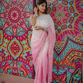 Pink And White Ombre Georgette Saree Designer Border Party Wear