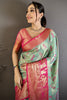 Sea Green Pink Kanjivaram Silk Saree Traditional Zari Woven Saree