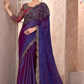 Royal Purple Wine Silk Saree with Heavy Floral Embroidery Blouse 
