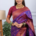Purple Kanjivaram Silk Saree with Gold Zari Border Butti Work