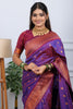 Purple Kanjivaram Silk Saree with Gold Zari Border Butti Work