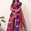 Purple Rani Pink Kanjivaram Silk Saree with Rich Gold Zari Border