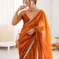 Orange Organza Silk Saree with Designer Golden Lace Border