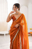Orange Organza Silk Saree with Designer Golden Lace Border