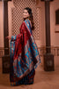Rich Wine Red Paithani Silk Saree with Contrast Teal Blue Zari Border
