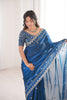 Designer Royal Blue Organza Silk Party Wear Saree Embroidered Blouse