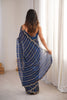 Royal Navy Blue Organza Silk Saree Golden Zari Embroidery Designer Blouse
