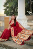 Maroon Red Floral Woven Linen Silk Saree Designer Peacock Border