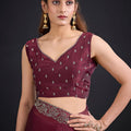 Maroon Silk Saree Antique Silver Zari Border Party Wear Saree