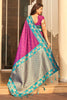 Magenta Silk Saree with Teal Green Contrast Border Floral Zari Work