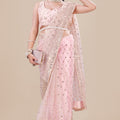 Pink Net Saree Heavy Sequins Embroidery Work Designer Blouse