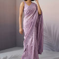 Pastel Lavender Silk Saree with Embroidered Border Designer Blouse