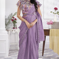 Lavender Ruffle Sleeve Designer Saree with Embroidered Blouse