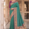 Teal Green Paithani Silk Saree Zari Floral Woven Border Traditional Peacock Pallu