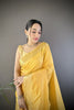 Mustard Yellow Linen Silk Saree with Golden Zari Border Tassel Pallu