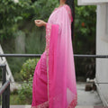 Pink Georgette Saree with Embroidered Border Designer Blouse