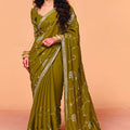 Olive Green Designer Saree Embroidered Border Saree